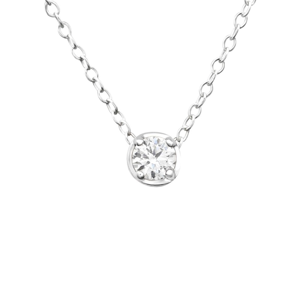 925 Sterling Silver Solitaire CZ Pendant Necklace 18 in Chain Elegance Gift Mini